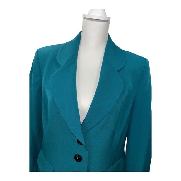 NWT Kasper Womens Sz 14 Teal Peacock Lined Button Blazer Jacket Career Suit $99 - Picture 5 of 13